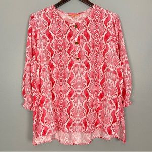 Vilagallo Snake Print Viscose Blouse Women’s Size M Gold Buttons 3/4 Sleeves